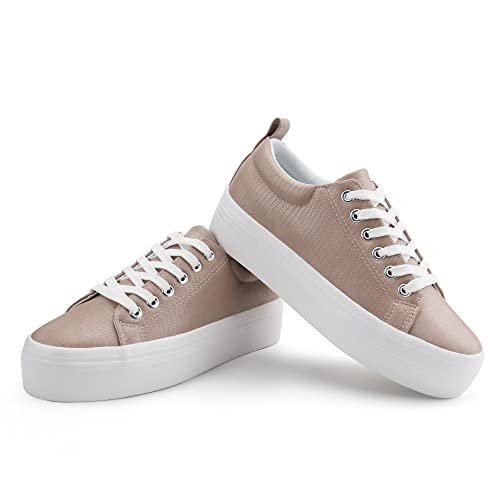 Image of JABASIC Women Lace Up Platform Sneakers Comfortable Casual Fashion Sneaker Walking Shoes