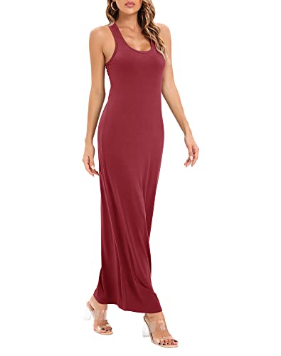 Image of Roselux Women Sleeveless Scoop Neck Striped Maxi Sundresses Loose Racerback Long Dress
