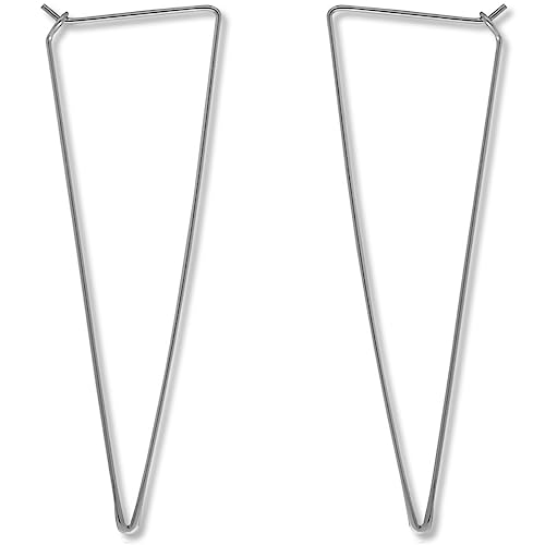Humble Chic Spike Triangle Threader Hoop Earrings - Long Geometric Arrow Thin Wire Drop Dangles, 925 White