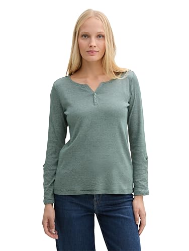TOM TAILOR Damen 1024036 Henley Longsleeve mit Streifenmuster, 37444-off...