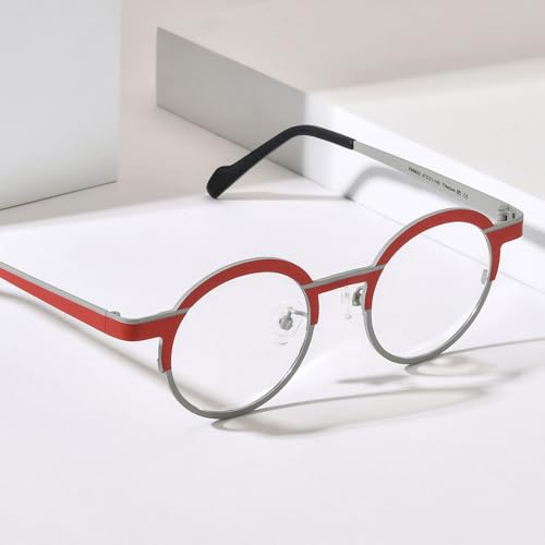 Image of FONEX Colorful Pure Titanium Glasses Frame Women Retro Round Eyeglasses