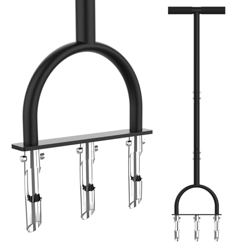 Qsxou Lawn Aerator Coring Tool, Aerator Lawn Tool with 3 Hollow Tines, Manual Core Aerator for Lawn Garden Care and Loosen Compacted Soil, Lawn Aeration, Garden Tool