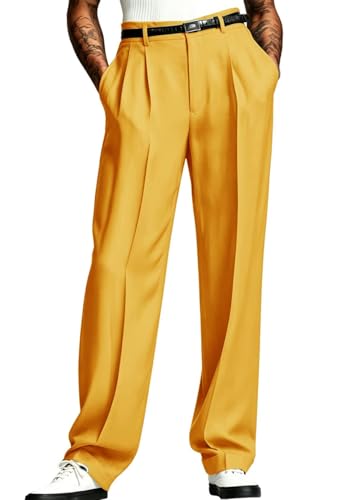 Men's Pleated Trousers Solid Classic Relaxed Fit Suit Pants for Work Wear
