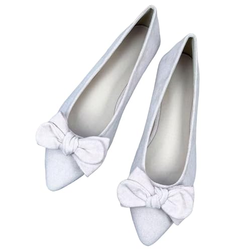 WENJIAZHIZHI Women's Bowknot Pointed Toe Ballet Flats Wedding Party Flats Female Dress Shoes Comfortable Walking Slip-On Loafers