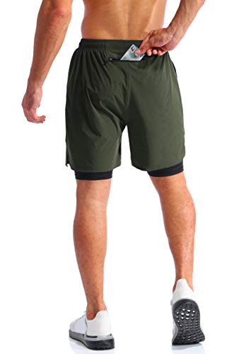 Image of Pudolla Men's 2 in 1 Running Shorts 5 inch Quick Dry Gym Athletic Workout Shorts for Men with Phone Pockets