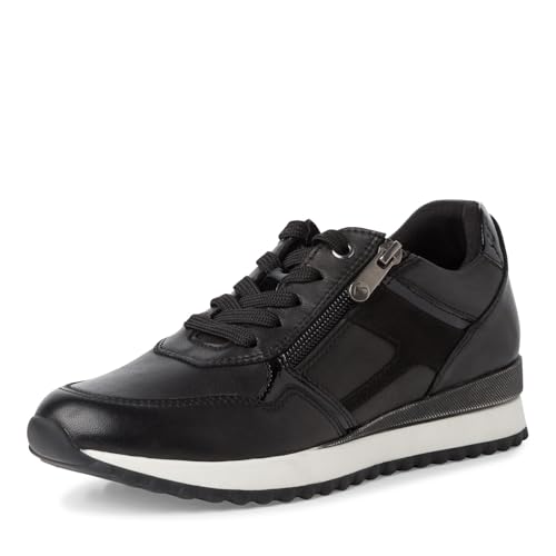 MARCO TOZZI Damen Sneaker flach mit Lederanteil zum Schnüren, Schwarz (Black), 40 EU