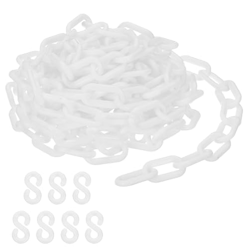 PATIKIL White Plastic Chain, 16 ft 6mm Safety Barrier Chain for Crowd Control, Queue Line, Parking, Fence, Gate, Concert, Construction Site and Decoration