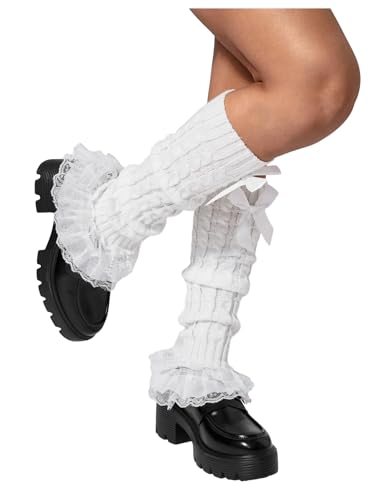 Image of WDIRARA Women's Bow Knitted Ankle Leg Warmers Long Socks Kawaii Boot Socks Y2K