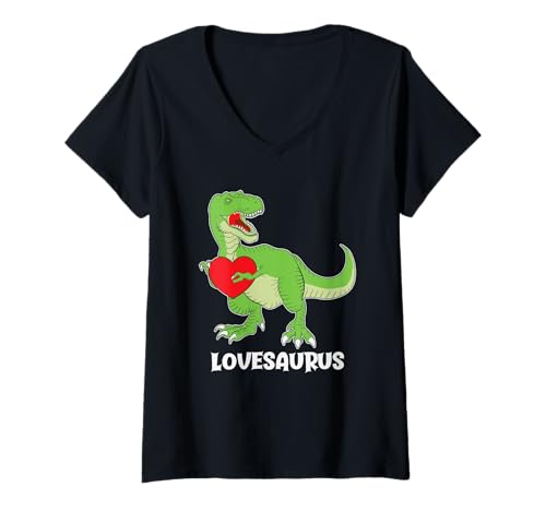 Femme Dinosaure romantique drôle Lovesaurus Saint-Valentin T-Shirt avec Col en V