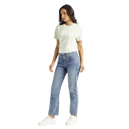 Image of Women's High Rise Wedgie Straight Fit Blue Jeans