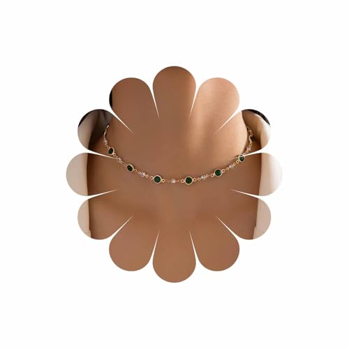 Wendalern Collier Ras Du Cou Émeraude Doré Collier Chaîne Satellite Strass Collier Collier Pierres Précieuses Cristal Vert Collier Chaîne Strass Dainty...
