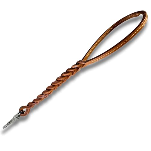 Pet's Market Guinzaglio Cane Cani 45 cm in Cuoio Doppia Treccia Color Cuoio/Neutro Presa Comoda Gancio Robusto (45 cm Neutro)