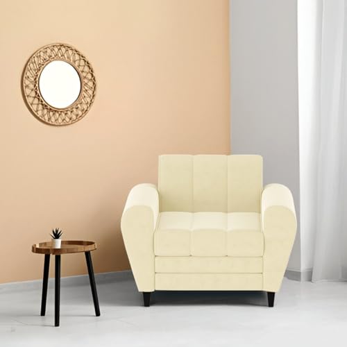 Image of Torque Bali Fabric 1 Seater Sofa for Living Room (Beige) | Comfortable 1 Seat Sofa |Wooden Sofa One Seater Couch for House Warming Gifts 1 Year Warranty