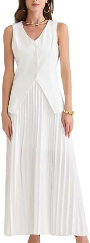 Allegra K Women's 2 Piece Summer Outfits V Neck Sleeveless Button...