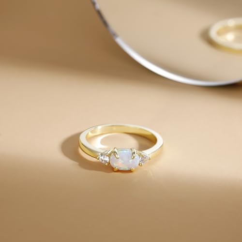 SHINYSO 14K Gold Plated Wedding Bands for Women Opal Cubic Zirconia Ring Stackable CZ Pave Eternity Engagement Rings for Women Size 4-103