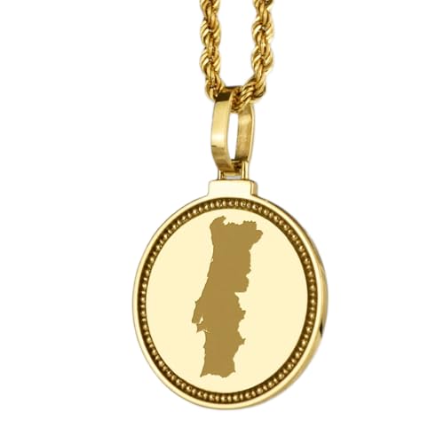 Pendentif carte du Portugal en argent 925 gravé et plaqué or LKBEADS