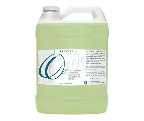 Dr Joe Lab Kukui Nut Oil - Bulk 32 oz - 100% Pure Natural Cold Pressed Unrefined Extra Virgin Non GMO Kukui Carrier Oil - Premium Grade A for Hair Skin Body Nails Locs and Beard (Packaging May Vary)