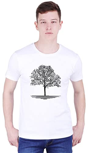 Image of Men's White T-Shirt with Black Tree Design