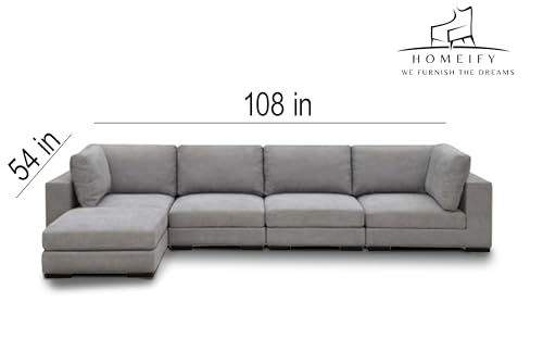 Image of Homeify Aria Wooden Interchangeable Fabric 4 Seater Sofa Set for Living Room (Premium Velvet,Grey)