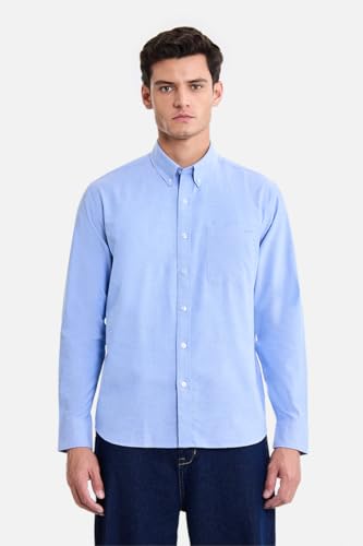 Image of SNITCH Men Formal Shirt | Regular Fit Long Sleeve Button-Down Collar Solid Style | 100% Cotton & Breathable Oxford Fabric for Office, Special Events & Smart Casual Wear