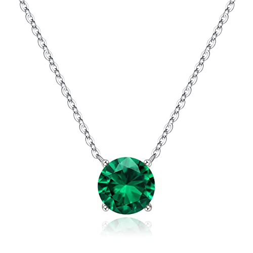 Emerald Necklace for Women Girls, S925 Sterling Silver Birthstone Necklaces 2CT Emerald Birthstone Necklaces May Birthday Gifts Mothers Day Gifts May Birthstone Jewelry Gifts for Women Girls