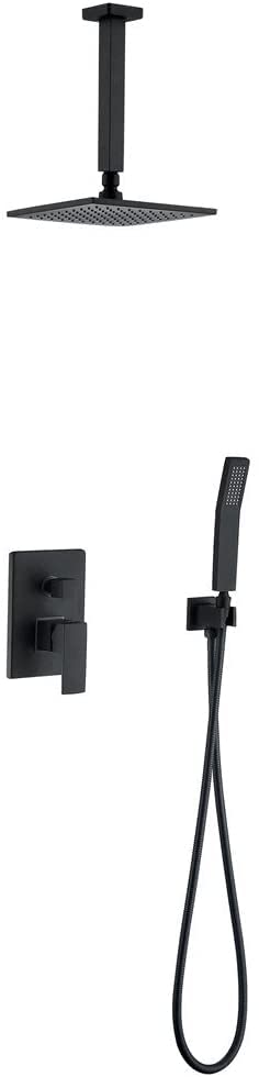 Robinet de douche en laiton noir encastré plafond 10 pouces cascade et pluie