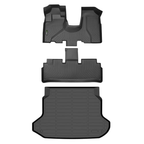 Image of HAFIDI Floor Mats & Cargo Liner Fit for 2002-2006 Honda CRV (Fixed Cab Center Armrest Box Need to Cut) All Weather Protection TPE Anti-Slip Automotive Floor Liners Custom Accessories, Black