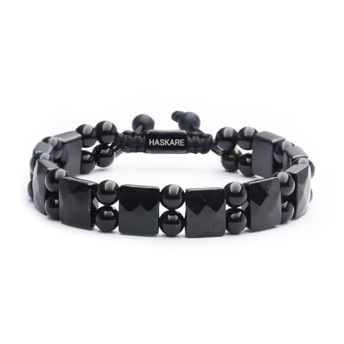 HASKARE Protection Healing Stone Bracelets for Men Unique Natural Crystal Black Obsidian Mens Bracelets, Masculine Energy Protection Men Beads Bracelet for Anxiety, Handmade Gifts for Husband Father