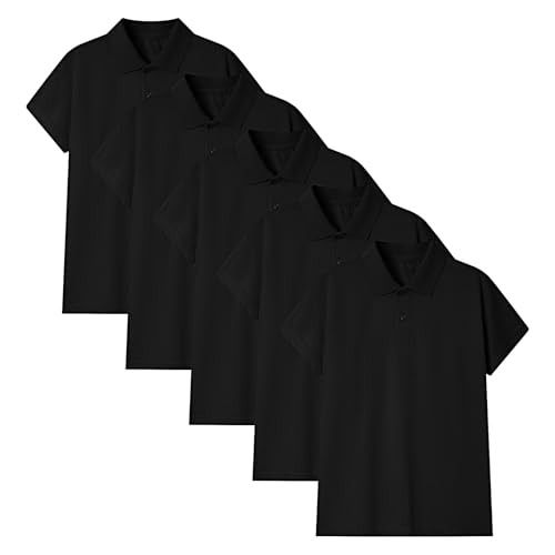 5 Pack Boys Polo Shirt Mesh Athletic Quick Dry Short Sleeve Golf Shirts School Uniform Kids Performance Active Tops Black