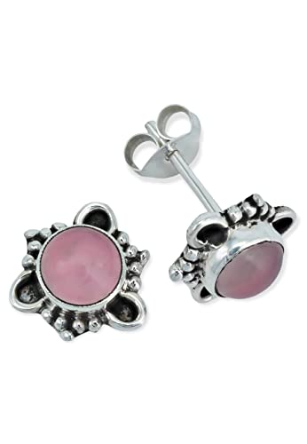 Pendientes de botón 925 Plata cuarzo rosa Piedras preciosas aretes Plata real Señoras Regalo (NO.: MOS-083-07) Cover