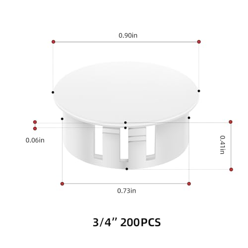 Image of 200PCS 3 /4 inch Plastic Plugs Hole, White Round PA66 Plug Furniture Hole Decorative Cover