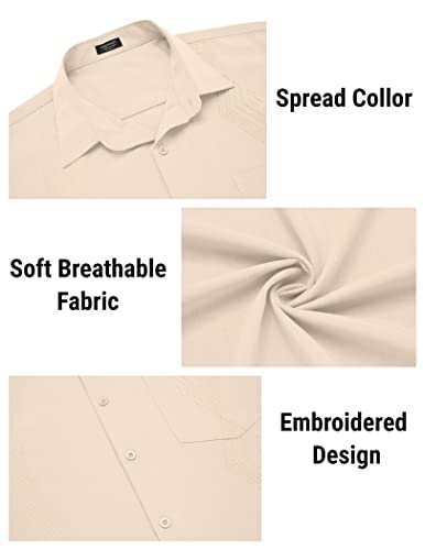 Coofandy Mens Linen Cotton Hippie Shirt Button Down Casual Shirts Beach Cuban Guayabera Camp Shirts, Khaki, Medium #TOP3