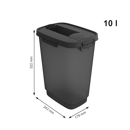 Rotho MyPet Cody Tierfutterbehälter Deckel, lebensmittelechter Kunststoff (PP) BPA-frei, schwarz, 10l (24,3 x 17,9 x 32,2 cm)