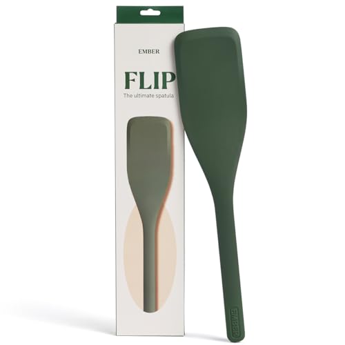 Image of Ember Cookware Silicone Flip Spatula 34 cm | 230C Heat Resistant | Wide, Versatile Spatula for Dosa, Pancakes & Cutlets | Platinum Grade Silicone | Non Scratch Seamless Unibody Design | Green