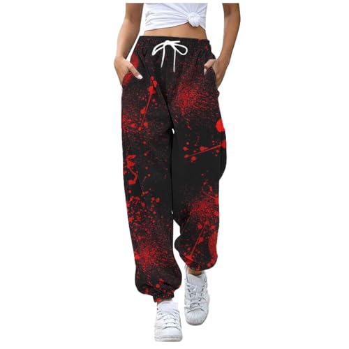 Halloween Sweatpants for Women Drawstring Pumpkin Print Fleece Joggers High Waist Wide Leg Cinch Bottom Athletic Pant