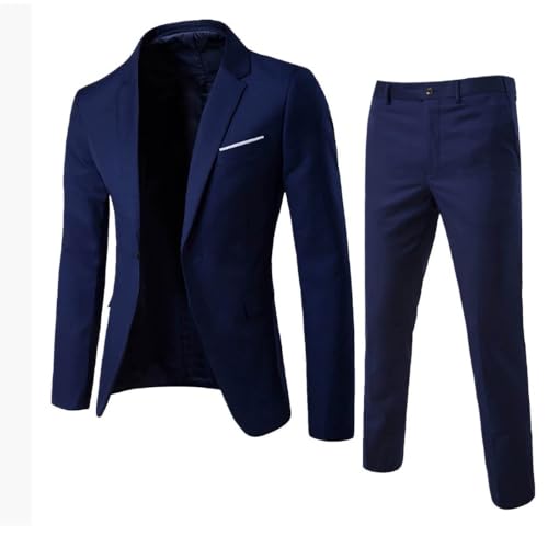 Men's 2 Piece Sets Slim Fit Suit Set Two Button Down Long Sleeve Blazer Pants Solid Wedding Dress Jacket and Trousers2