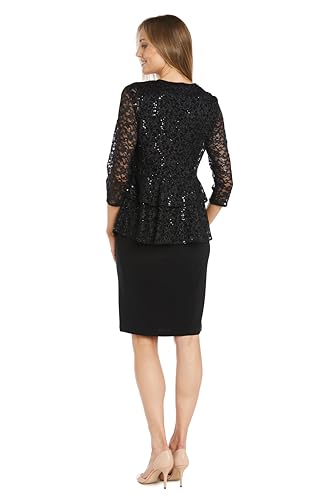 Image of R&M Richards Women's Elegant Sheath Ensemble W /Tiered Glitter Lace Jacket - Formal Evening Wear, Wedding Guest