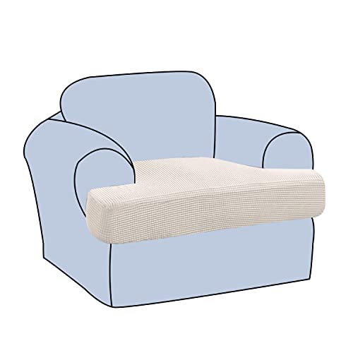 H.VERSAILTEX Funda elástica con forma de T para sofá y sillón, funda de asiento con bandas elásticas, tela jacquard más gruesa, color marfil