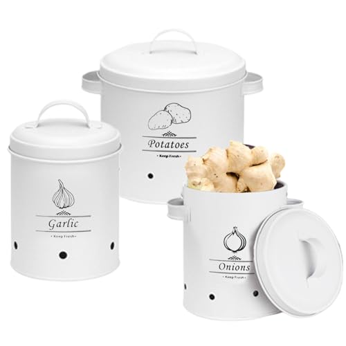 Nuytghr Barattoli di stoccaggio di verdure da cucina, Barattoli di stoccaggio di cipolle di patate, Vasi di verdure da cucina vintage, Barattoli di stoccaggio della cucina bianca, Barattoli di