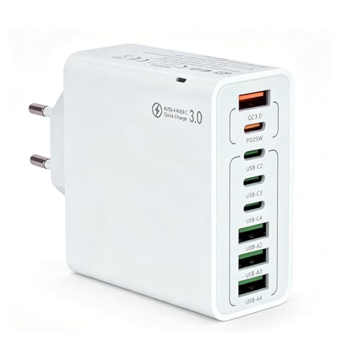Cargador USB C Carga Rapida 120W 8 Puertos, Cargador Multiple USB C con 3 USB C 3 USB A 1 QC 3.0 1 PD 25W, Cargador Movil Multiple para iPhone 16/15/14, Samsung, Huawei, Tablets, Casa Oficina Viaje
