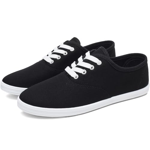 yageyan White Canvas Sneakers for Women Low Top Tennis Shoes Lightweight Womens Fashion Sneakers Lace up Causal