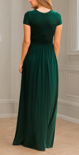Image of EUOVMY Women's Short Sleeve Loose Plain Maxi Dresses Casual Vacation Long Dresses with Pockets