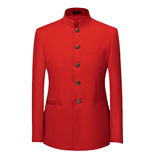 Men's Solid Color Stand Collar Suit Chinese Style Slim Fit Blazer
