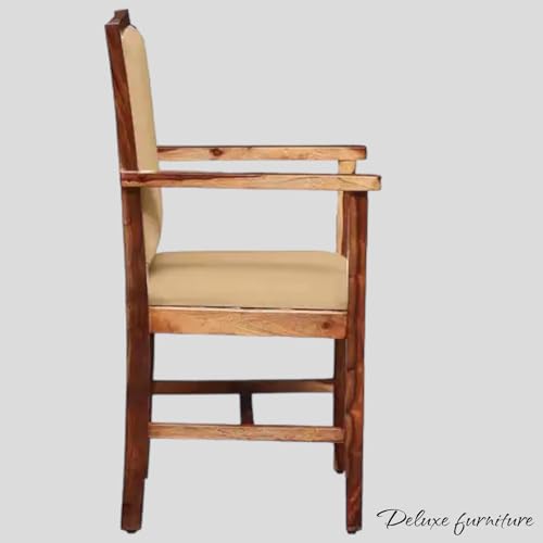 Image of Solid Wooden Chair | Arm Chair for Living Room, Bedroom & Home (48D x 53W x 99H Centimeters (Peshtigo-Rustic Teak, One Seat)