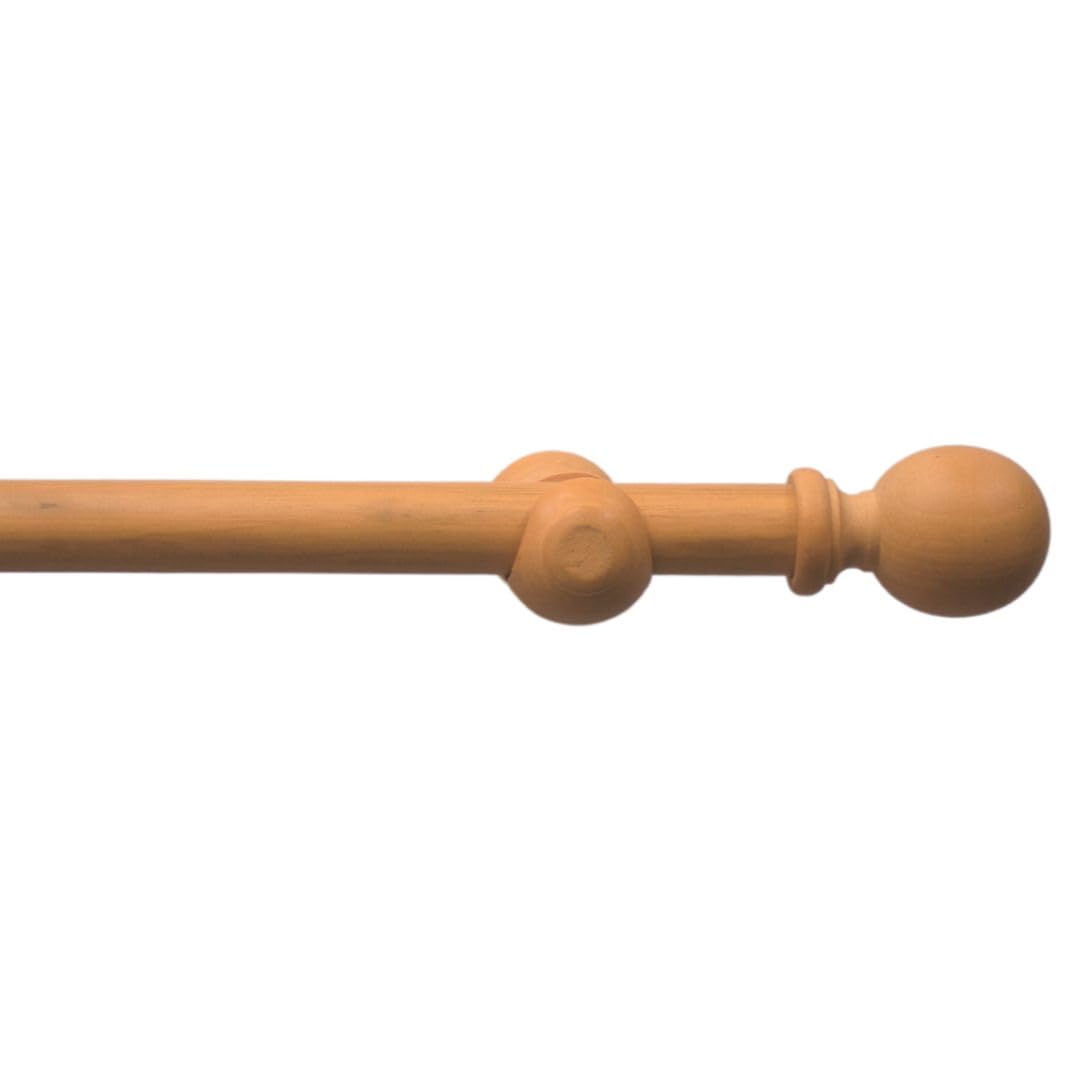Natural 28mm Wooden Eyelet Curtain Pole Set with Ball Finials - Complete Kit with Brackets & Fixings - Painted Basswood - Supports Heavy & Blackout Curtains 160cm