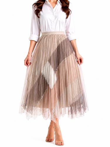 Image of THANYA'S BOUTIQUE Women's Korean Style Midi Skirt | Lightweight Flowy Net Fabric | 33 Inches (Approx) | Pleated Elegant A-Line Flare Skirt | Imported Wear & Casual Outfit for Women & Girls