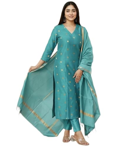 Image of GoSriKi Viscose Printed Kurta for Women | Kurti Set Woman | Kurta with Pant & Dupatta | Straight Ethnic Suit | Indian Outfit Ladies Dress Stylish Traditional Clothing Party Office Fashion Look Style