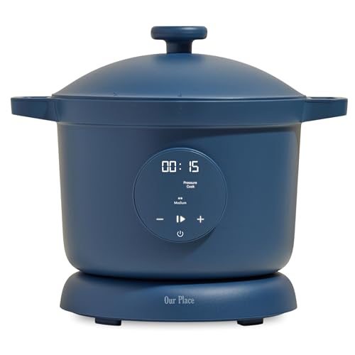 Our Place Dream Cooker | 6 Qt Ceramic Nonstick Multicooker & Pressure Cooker with Touchscreen Controls & Auto Steam Release | 4 Modes: Pressure Cook, Sauté/Sear, Slow Cook & Warm | Blue Salt