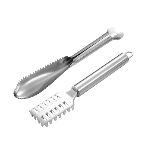STOBAZA Squamatore per Pesci 2 Pezzi in Acciaio Resistente Impugnatura Antiscivolo, Strumento per Rimuovere Squame e Pulire La Pelle, Leggero e Portatile per Uso Domestico in Cucina
