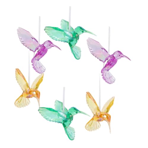 Pendentifs colibri acrylique contre les murs vides : lot de 6 ornements irisés verts